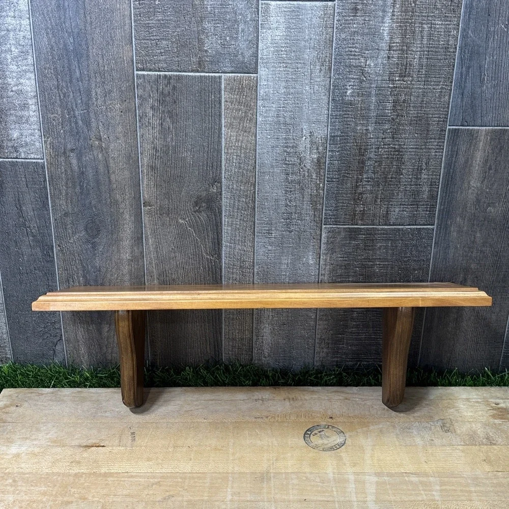 Vintage Wood Wall Shelf Display Plate Ledge Curved Brackets Rustic Decor